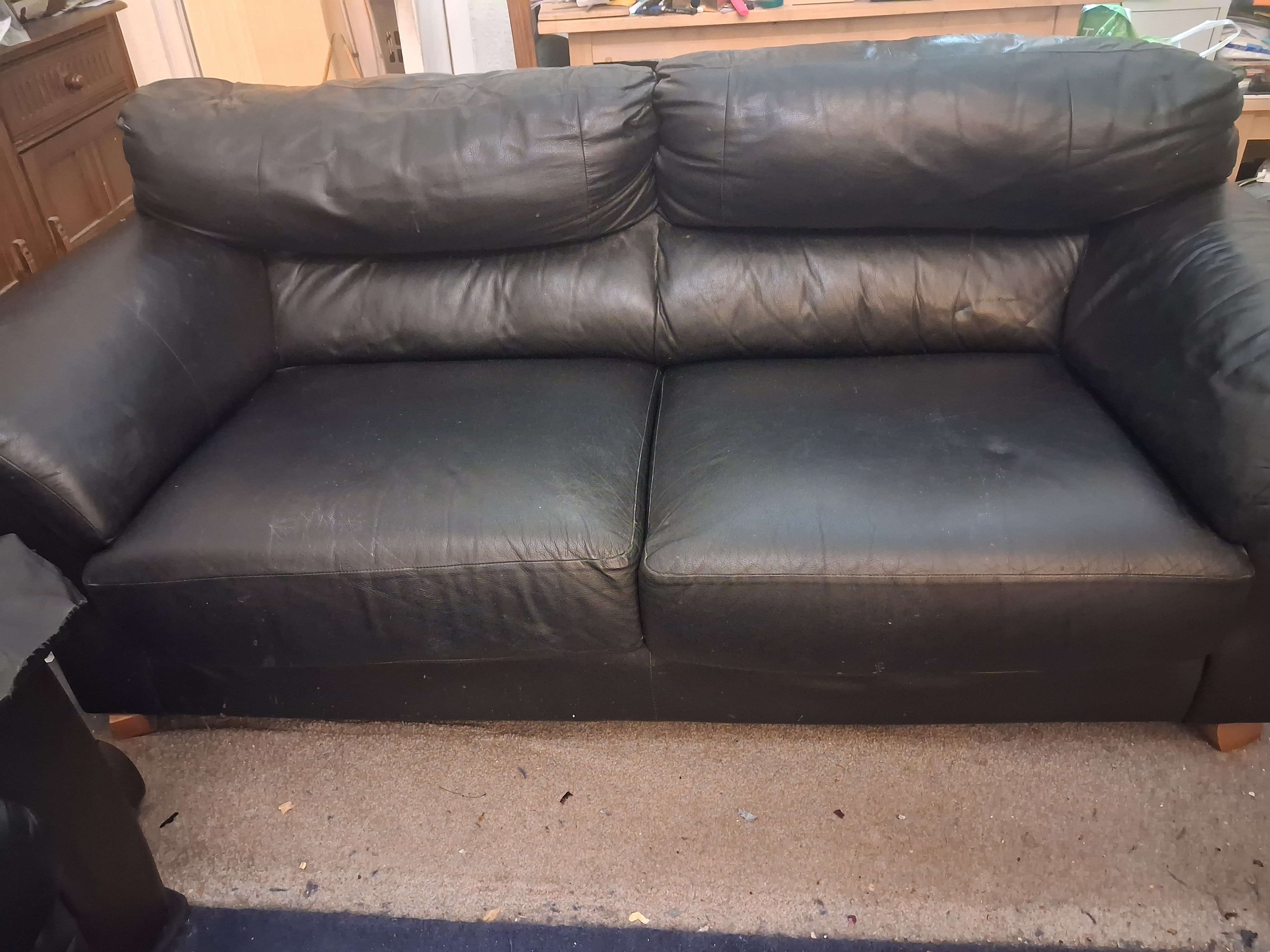 black leather sofa
