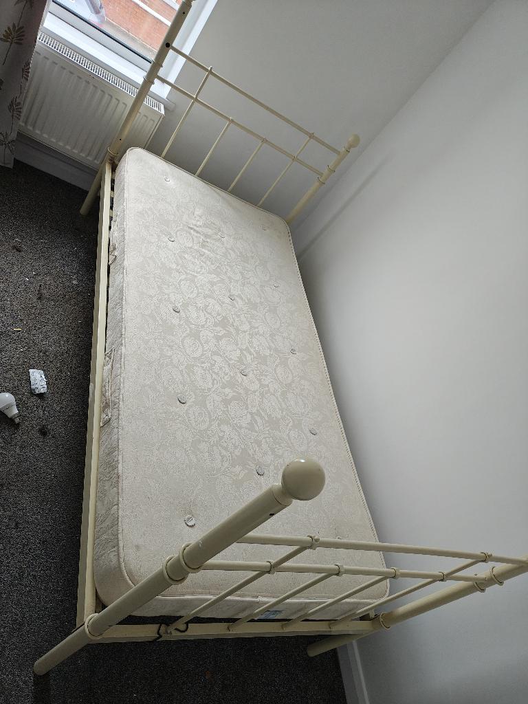 Single metal bedframe and decent condition single mattress