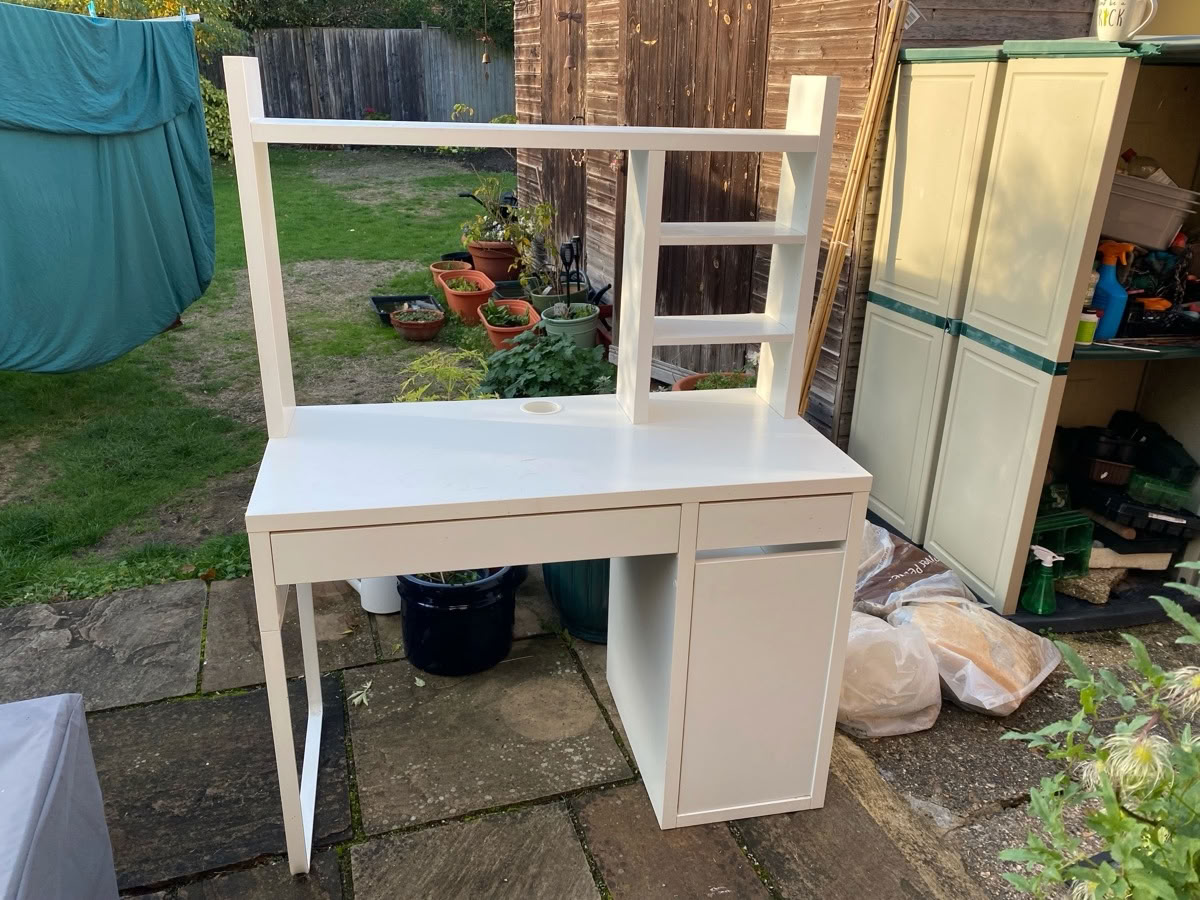 White desk with shelving