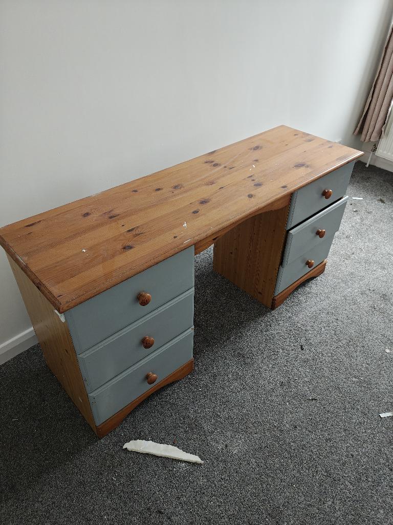 Childs solid pine desk with drawers