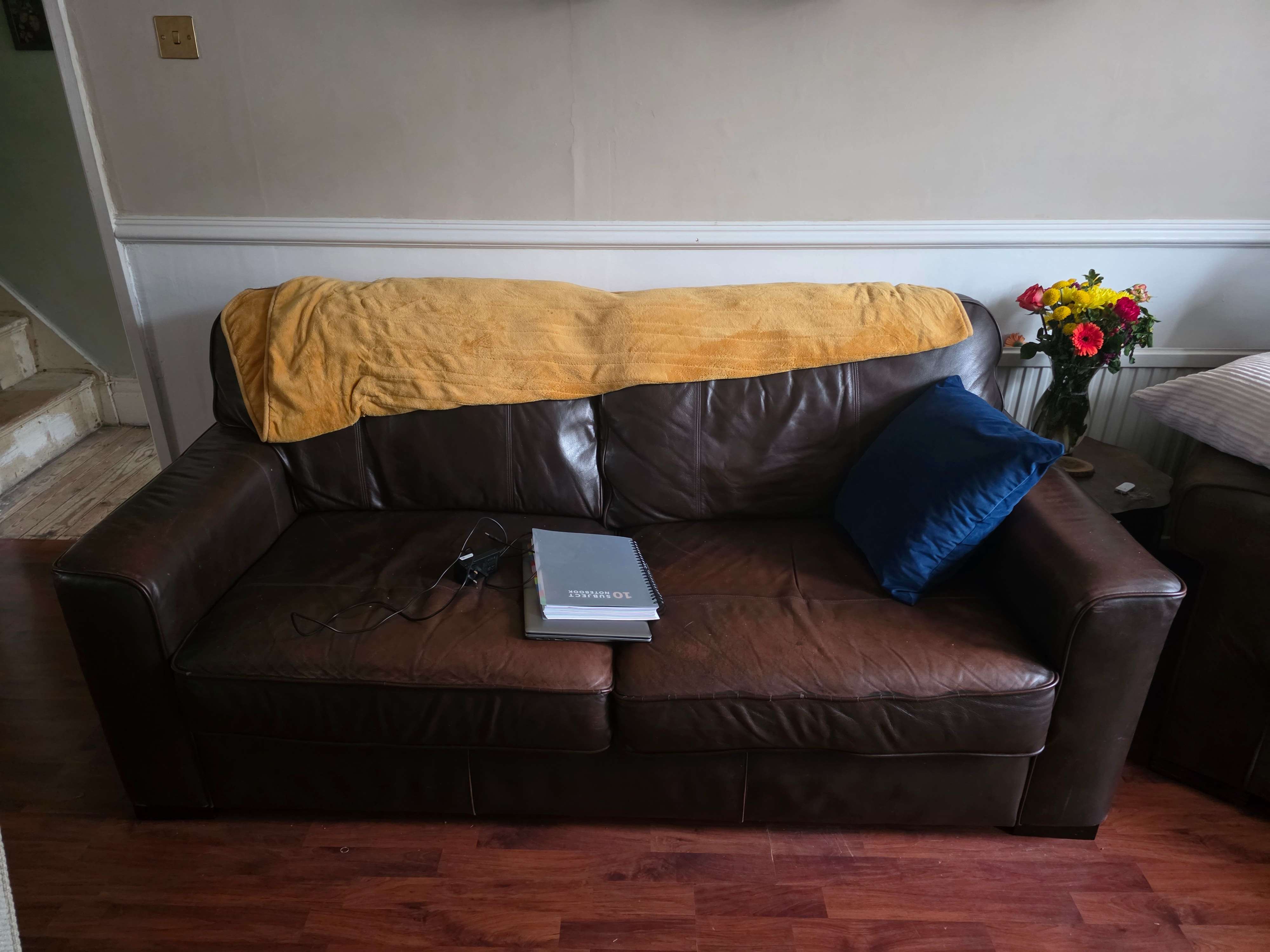 Brown leather sofa
