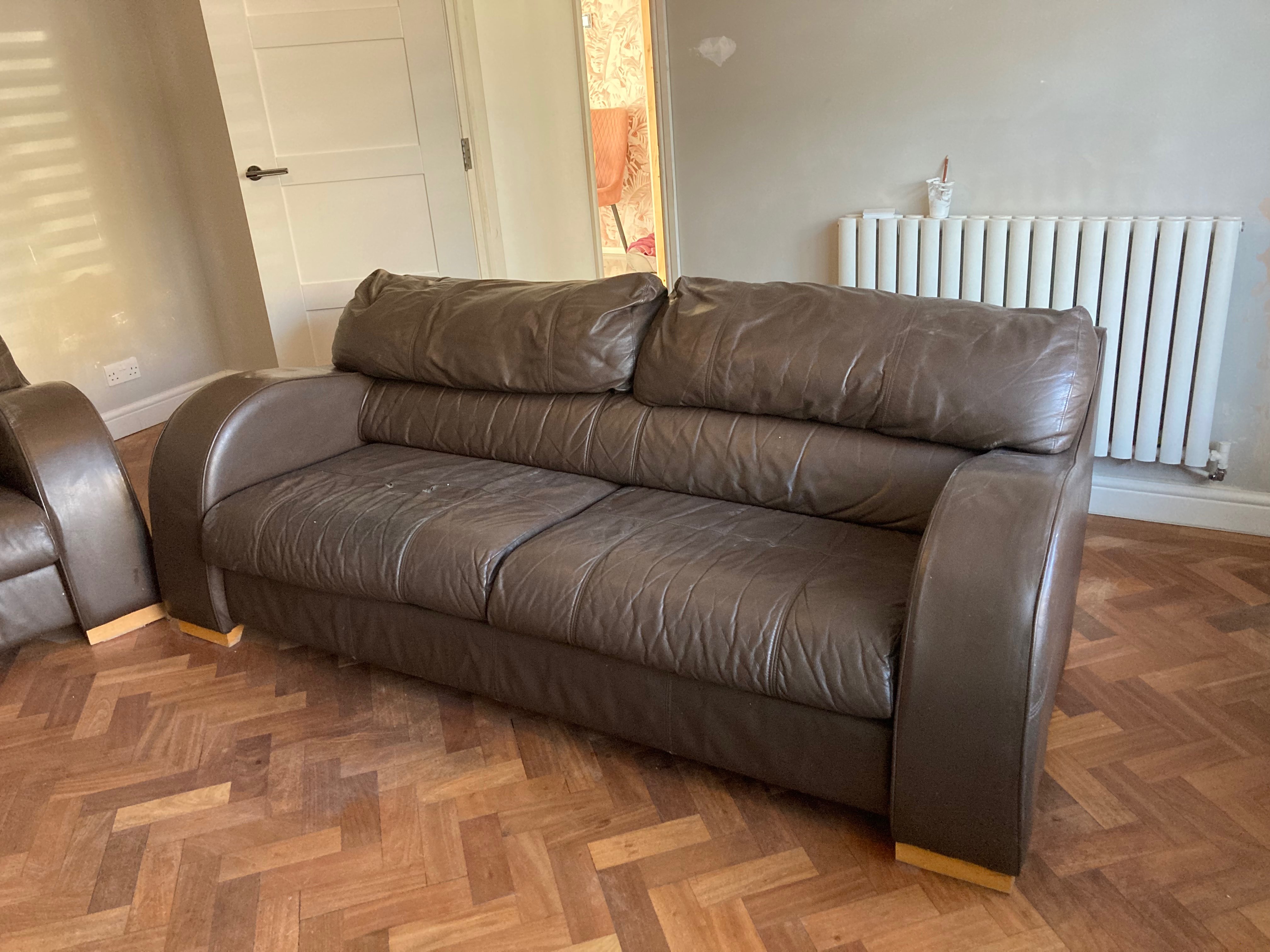 Brown Leather sofa and armchair