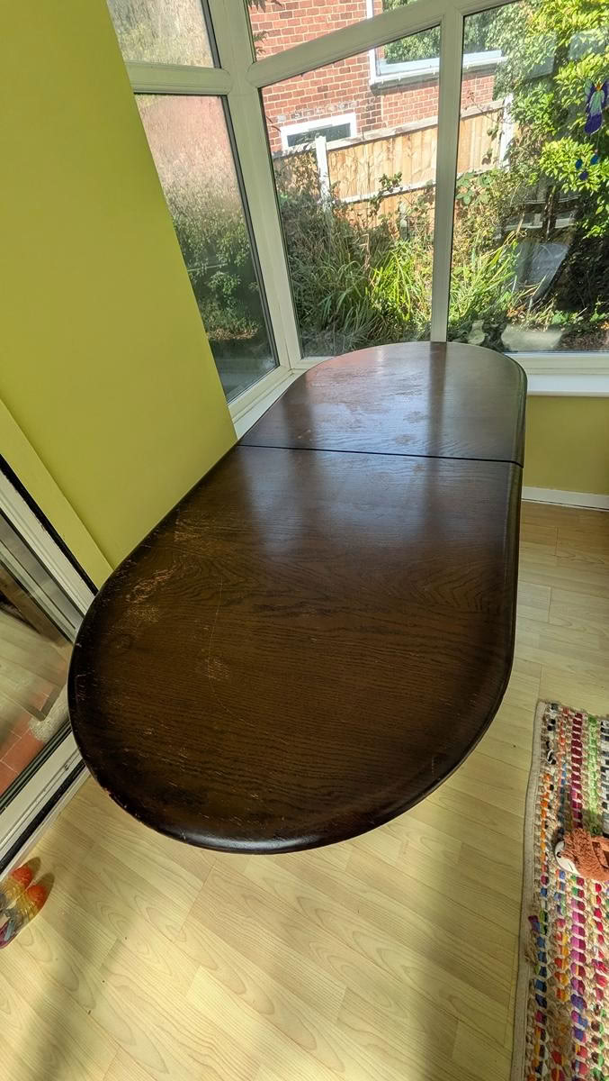 Large dining table with 6 chairs