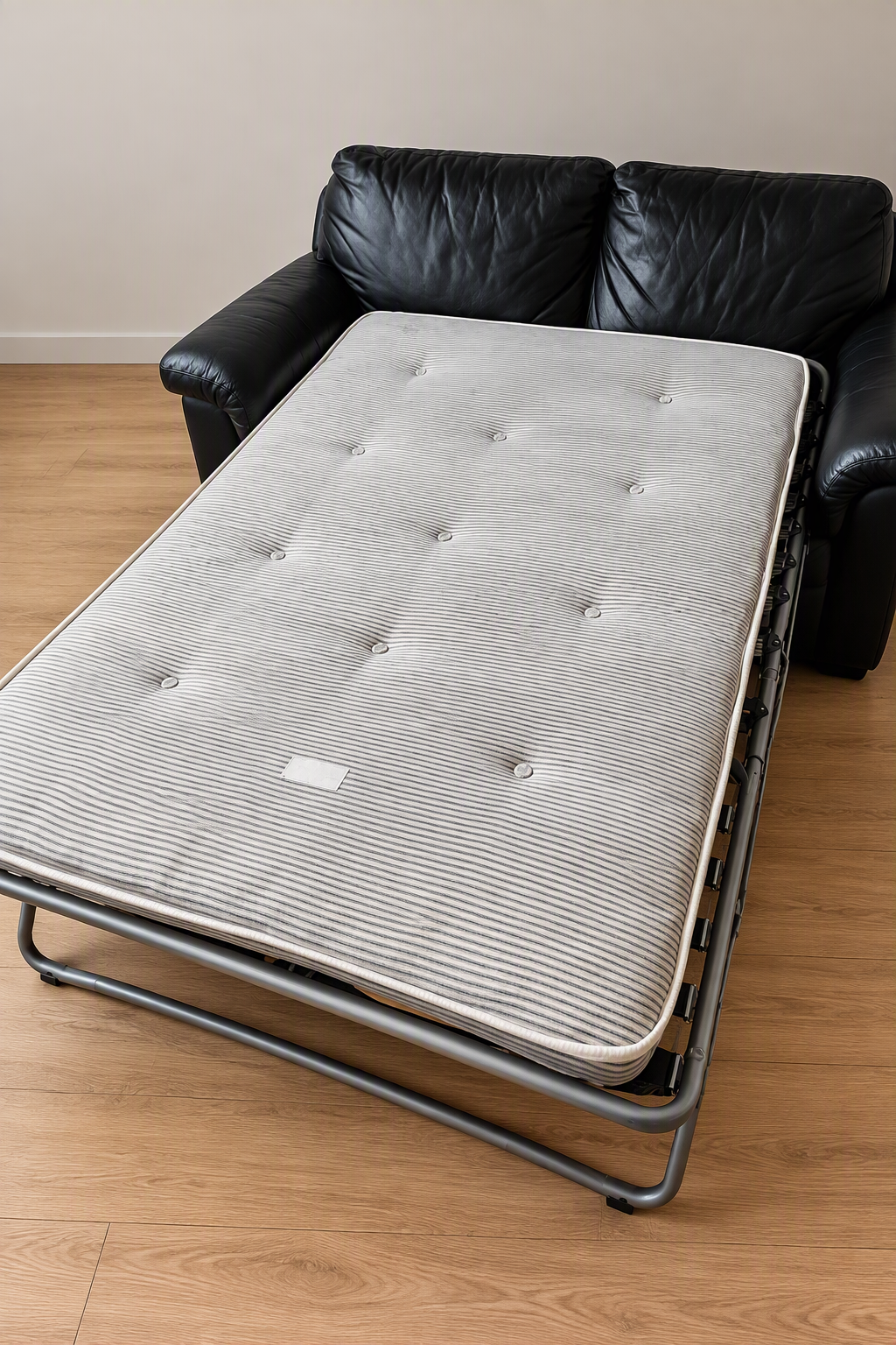 Black leather sofa bed