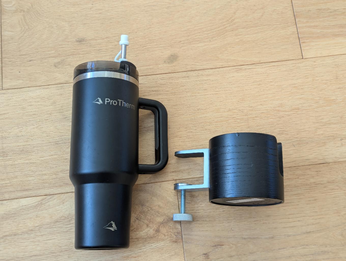 Insulated cup + desk clamp